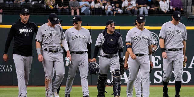 Jake Bauers walks off the field