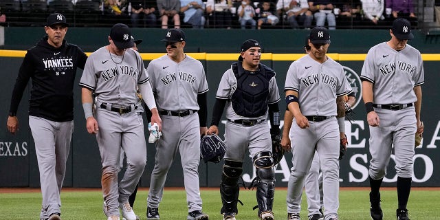 Jake Bauers walks off the field