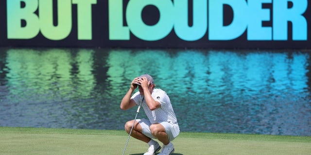 Jed Morgan lines up a putt on the 18th green during day two of the LIV Golf Invitational - Jeddah at Royal Greens Golf & Country Club on Oct. 15, 2022 in King Abdullah Economic City, Saudi Arabia.