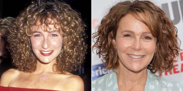 Side by side of Jennifer Grey before and after her nose job