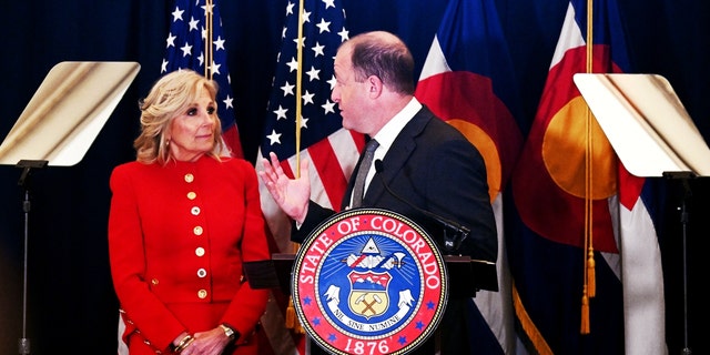 On the first stop of the first lady's four-state Investing in America tour, Dr. Jill Biden joined Governor Jared Polis at the Colorado State Capitol on April 3, 2023, in Denver, Colorado. 