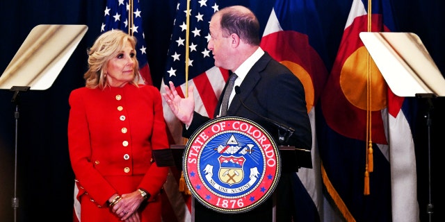 On the first stop of the first lady's four-state Investing in America tour, Dr. Jill Biden joined Governor Jared Polis at the Colorado State Capitol on April 3, 2023, in Denver, Colorado. 