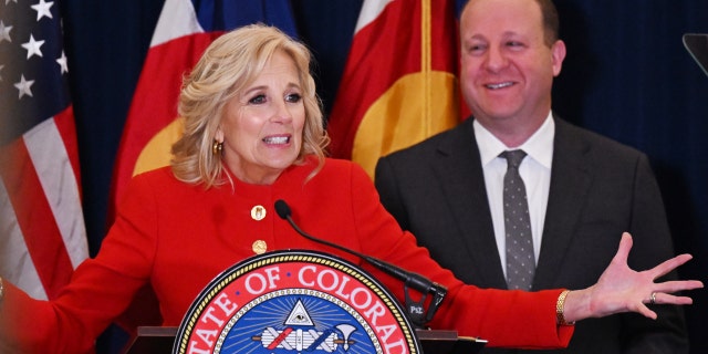 On the first stop of the first lady's four-state Investing in America tour, Dr. Jill Biden joined Governor Jared Polis at the Colorado State Capitol on April 3, 2023, in Denver, Colorado.