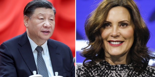 Chinese President Xi Jinping and Michigan Gov. Gretchen Whitmer are pictured.