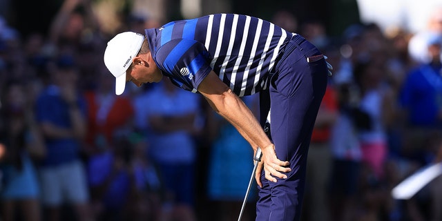 Jordan Spieth of the United States reacts to his attempt for birdie on the 16th green during the final round of the RBC Heritage at Harbour Town Golf Links on April 16, 2023 in Hilton Head Island, South Carolina.