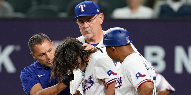 Rangers' Josh Smith hit in jaw with 88 mph pitch, taken to hospital