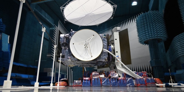 This view shows the European Space Agency's JUICE spacecraft.