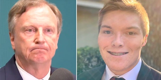 Glynn County District Attorney Keith Higgins, left, speaking at a press conference Monday, announcing the arrest of five people in connection to the Trent Lehrkamp bullying investigation.
