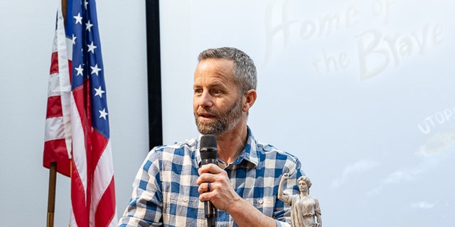 Kirk Cameron speaks to families and children on Friday, April 14, at the Scottsdale Public Library in Scottsdale, Arizona. 