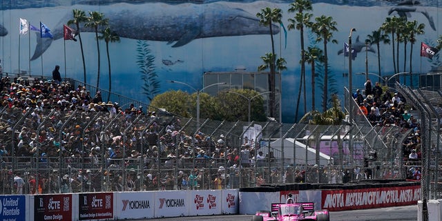 Kyle Kirkwood compite en el Gran Premio IndyCar de Long Beach Auto Race el domingo 16 de abril de 2023 en Long Beach, California.  Kirkwood ganó la carrera. 