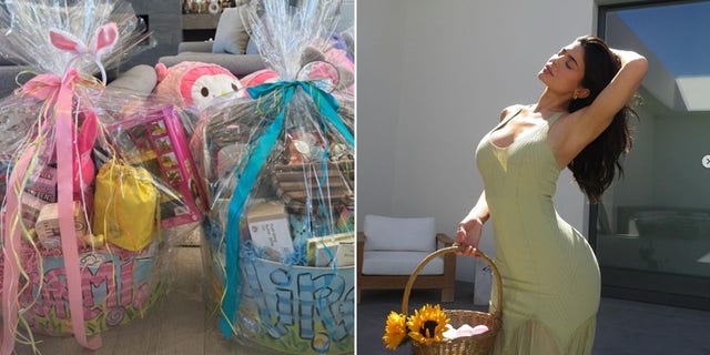 Kylie Jenner posted a photo of her children, Stormi and Aire's Easter baskets along with a sexy pose on her social media.