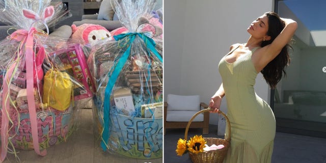 Kylie Jenner posted a photo of her children, Stormi and Aire's Easter baskets along with a sexy pose on her social media.