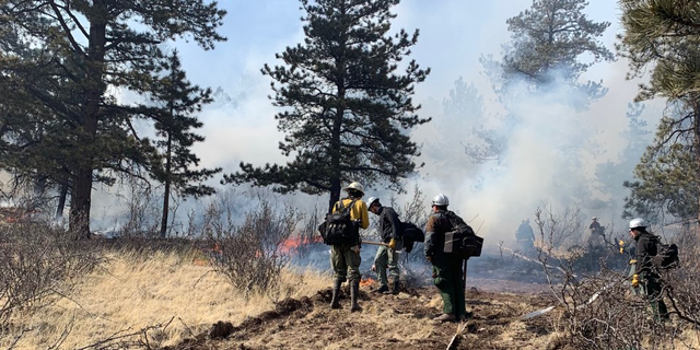 Fire crews fight to control the blaze that broke out on Thursday, March 28.