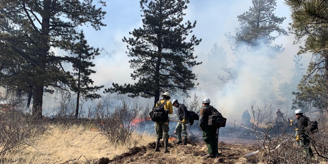 Fire crews fight to control the blaze that broke out on Thursday, March 28.