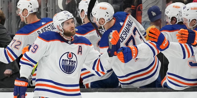 Leon Draisaitl celebrates