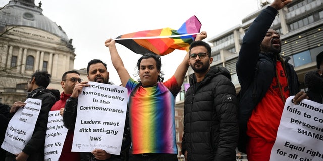 Protesters demonstrating for LGBTQ rights in London