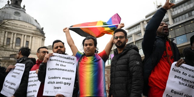 Protesters demonstrating for LGBTQ rights in London