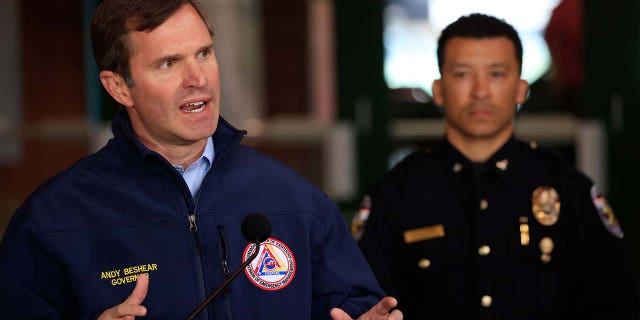 Gov. Andy Beshear speaks during a news conference after a gunman opened fire at the Old National Bank building on April 10, 2023, in Louisville, Kentucky. 