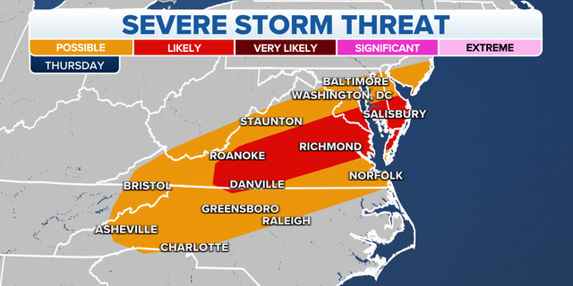 Threat of severe storms in the mid-Atlantic on Thursday