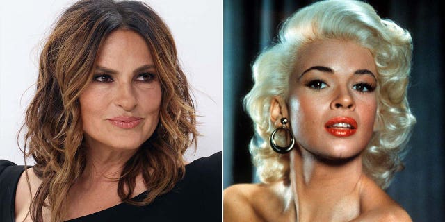 Split screen of Mariska Hargitay with mom Jayne Mansfield