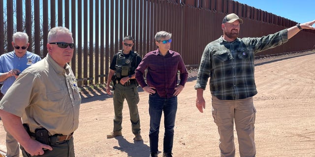 Republican Senate candidate in Ohio Matt Dolan (center) tours the Tucson, Arizona sector of the U.S.-Mexico border, on April 3, 2023.