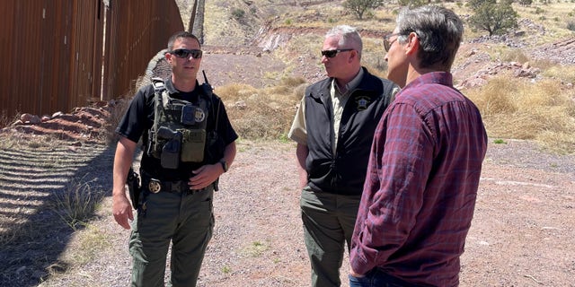 Republican Senate candidate in Ohio Matt Dolan (right) tours the Tucson, Arizona sector of the U.S.-Mexico border, on April 3, 2023.