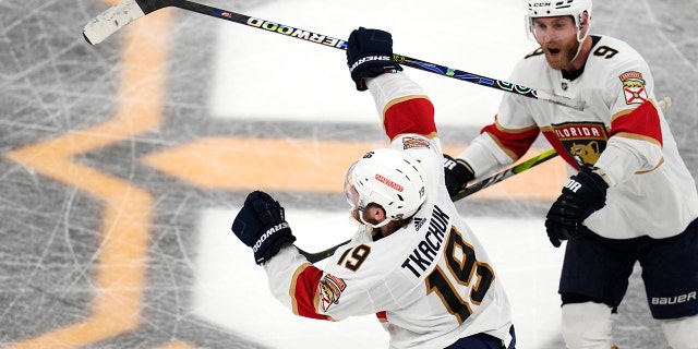 Matthew Tkachuk celebrates