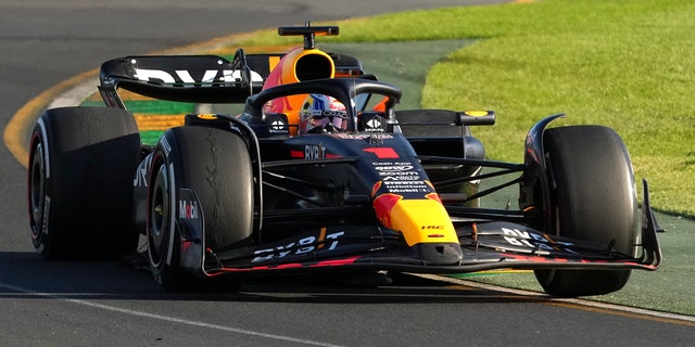 Red Bull's Dutch driver Max Verstappen runs into a corner during the Australian Formula One Grand Prix at Albert Park in Melbourne on Sunday, April 2, 2023. 
