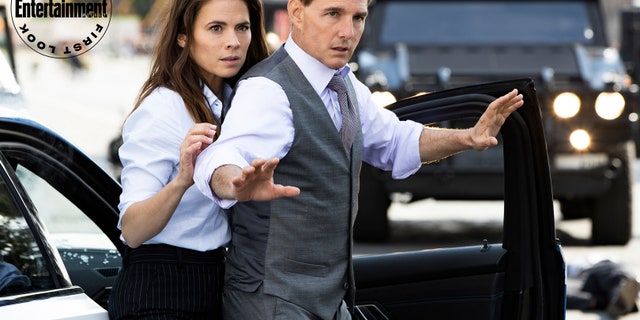 Tom Cruise and Hayley Atwell together in a scene for Mission Impossible