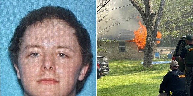 Split image of Mississippi inmate Dylan Arrington and house fire where he is believed to have died
