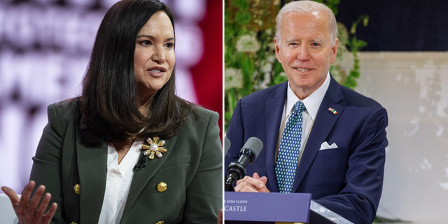 Republican Florida Attorney General Ashley Moody, left, and President Biden.