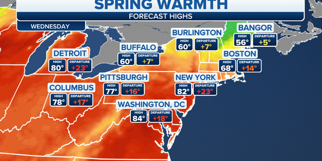 Spring warmth forecast in the Northeast