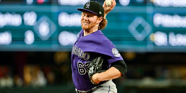 Noah Davis of the Colorado Rockies throws a pitch during the first inning against the Mariners at T-Mobile Park on April 16, 2023, in Seattle.