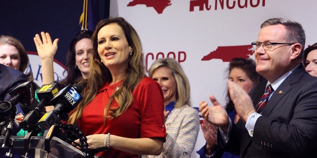 State Rep. Tricia Cotham announces she is switching to the GOP at a news conference Wednesday, April 5, 2023, at the North Carolina Republican Party headquarters in Raleigh.