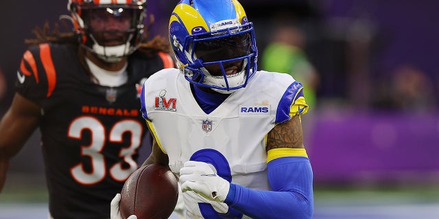 Odell Beckham Jr. #3 of the Los Angeles Rams runs with the ball in the second quarter during Super Bowl LVI against the Cincinnati Bengals at SoFi Stadium on February 13, 2022 in Inglewood, California.