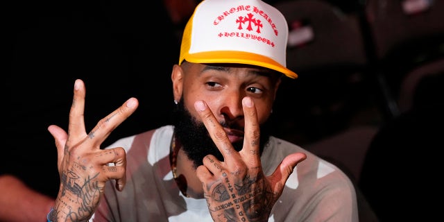 Odell Beckham Jr. gestures during the UFC 287 event on April 8, 2023, in Miami.