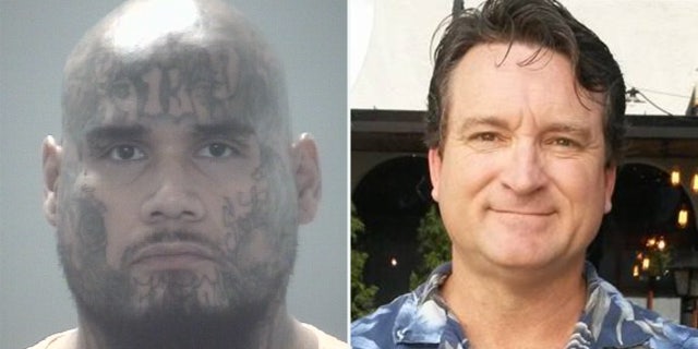 Oscar Solis booking photo with tattoos on his face and Randll Cooke.