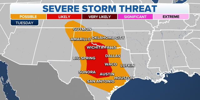 Severe storms forecast in the Plains on Tuesday