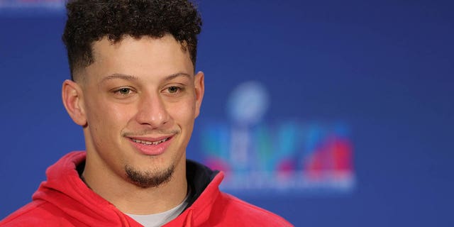 Kansas City Chiefs MVP quarterback Patrick Mahomes speaks during a news conference at the Phoenix Convention Center on February 13, 2023, in Phoenix, Arizona.