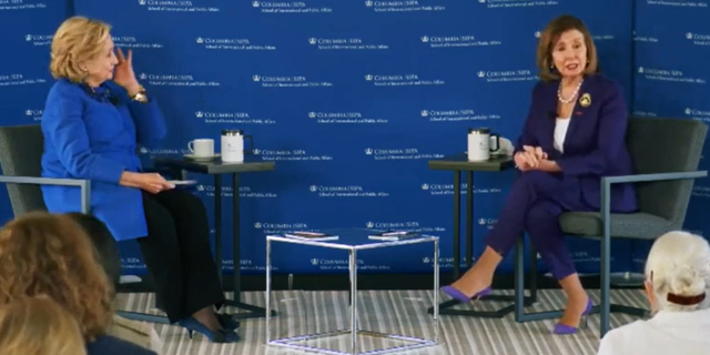 Nancy Pelosi and Hillary Clinton speak at a Columbia University event about the state of democracy around the world.