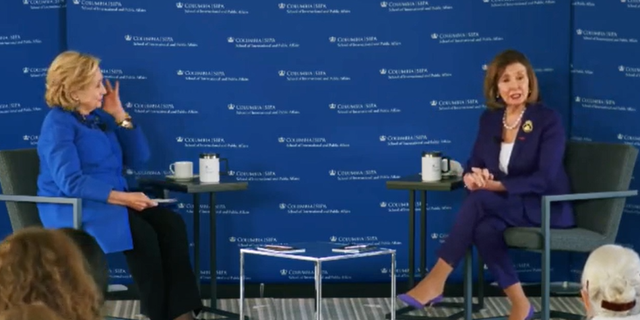 Nancy Pelosi and Hillary Clinton speak at a Columbia University event about the state of democracy around the world.