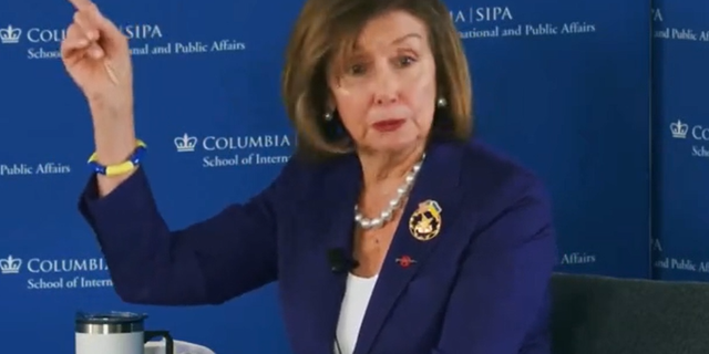 Nancy Pelosi speaks with Hillary Clinton about the state of democracy at a Columbia University School of International and Public Affairs (SIPA) event.