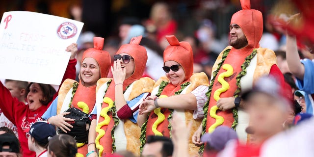 Fans react during the second inning of a game between the Philadelphia Phillies and the Miami Marlins at Citizens Bank Park on April 11, 2023 in Philadelphia, Pennsylvania.
