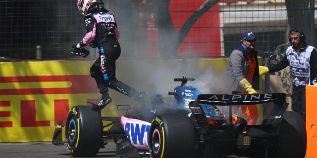 Pierre Gasly leaves his car