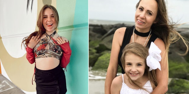 Piper Rockelle poses in a halter top, left, and her and her mom, Tiffany Smith, when she was younger.