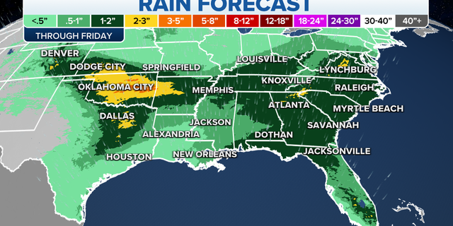 Rain forecast through Friday in the Southeast