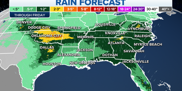 Rain forecast through Friday in the Southeast