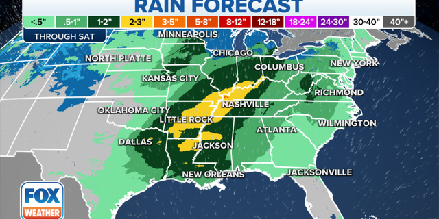 Rain forecast through Saturday in the Southeast