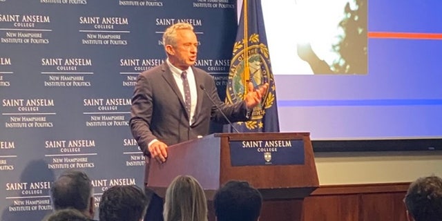 Environmental lawyer and anti-vaccine advocate Robert F. Kennedy, Jr. speaks at Saint Anselm College's New Hampshire Institute of Politics, on March 3, 2023 in Goffstown, N.H. Kennedy will launch a Democratic presidential campaign on April 19.