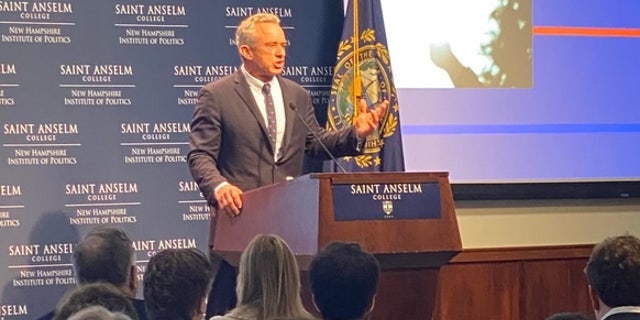 Environmental lawyer and anti-vaccine advocate Robert F. Kennedy, Jr. speaks at Saint Anselm College's New Hampshire Institute of Politics, on March 3, 2023 in Goffstown, N.H. Kennedy will launch a Democratic presidential campaign on April 19.